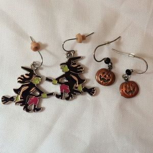 VTG 2x Halloween Witch & Pumpkin Earrings